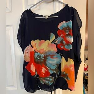 Dressbarn ladies sleeveless drawstring blouse with vibrant flower print Size L